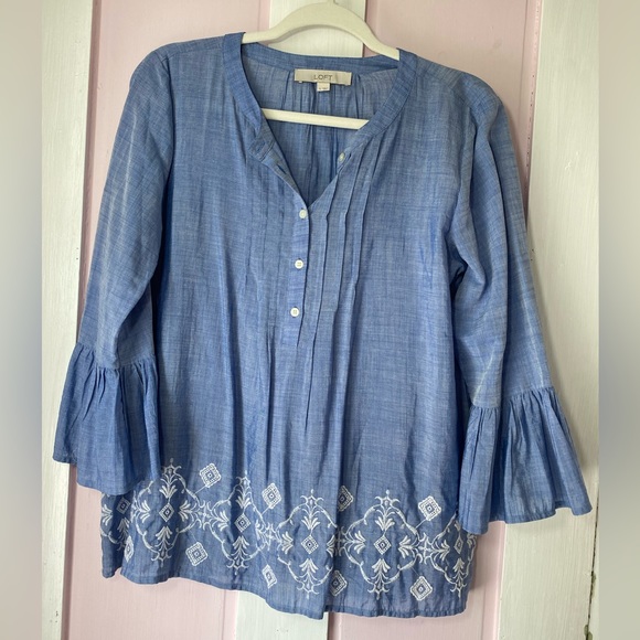 LOFT Embroidered Boho Ruffle Sleeved Top - Picture 11 of 15